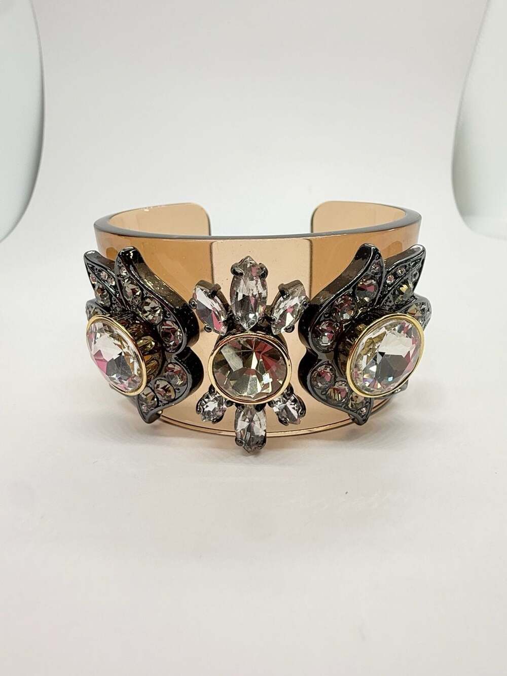 Crystal Embellished Cuff Bracelet Smoky Quartz
